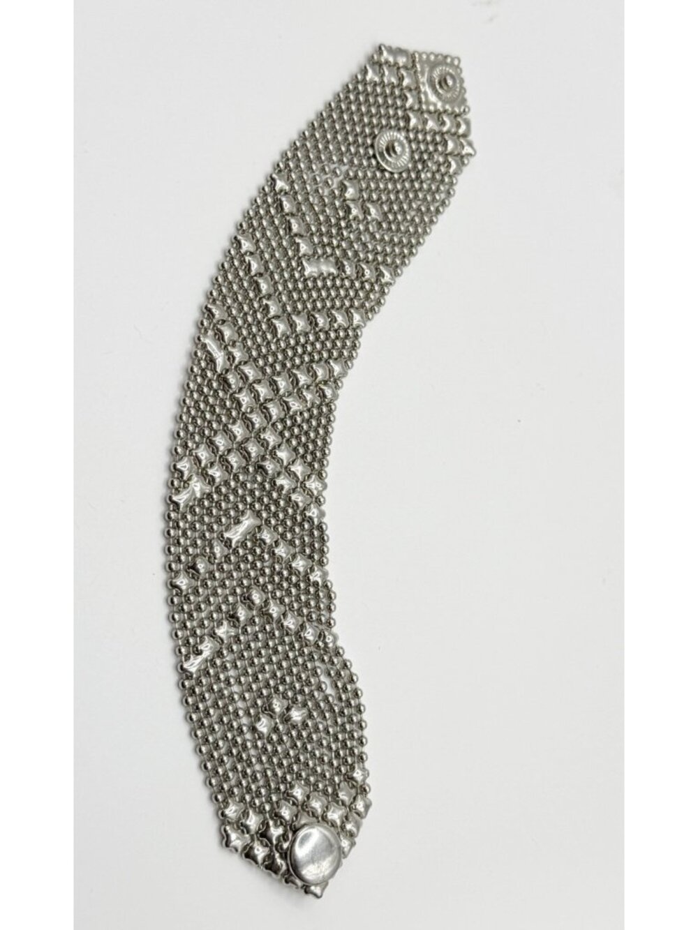 Vintage Guang Tong Mesh Liquid Silver Tone Metal Snap Bracelet 7”-8”